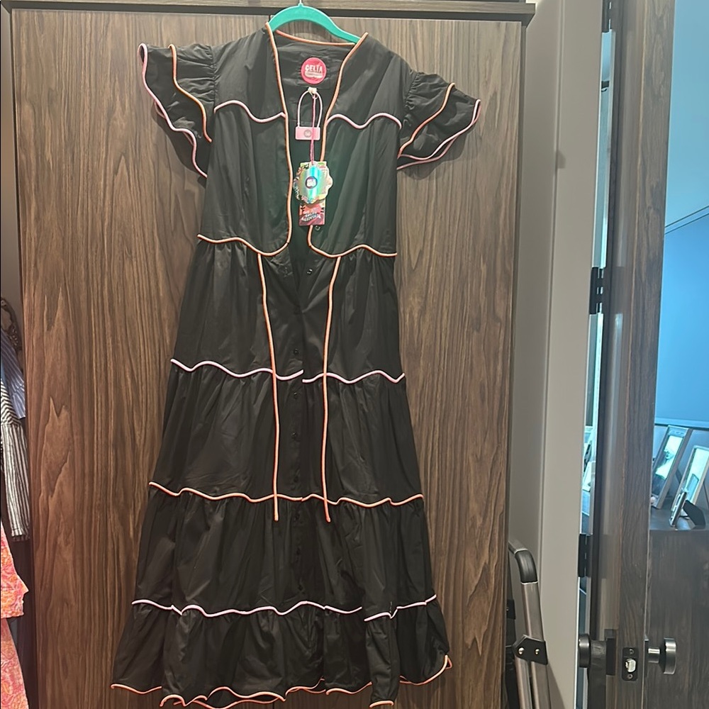 CeliaB Voyager Black Maxi Dress with Colorful Trim